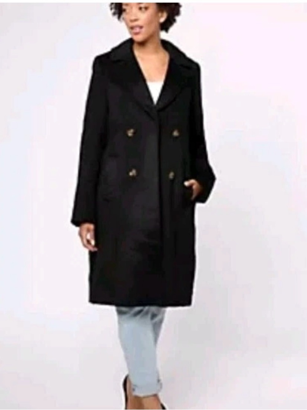 Dennis Basso Button Front Coat Black 16 Double Breasted Pea Coat Textured Winter